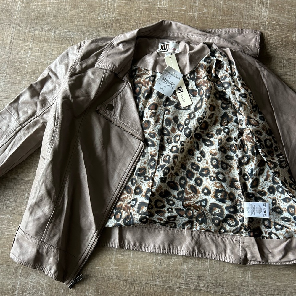 ▶️ KUT KLOTH Women’s Tan Taupe Faux Leather Full Zip Jacket S Moto Classic NWT